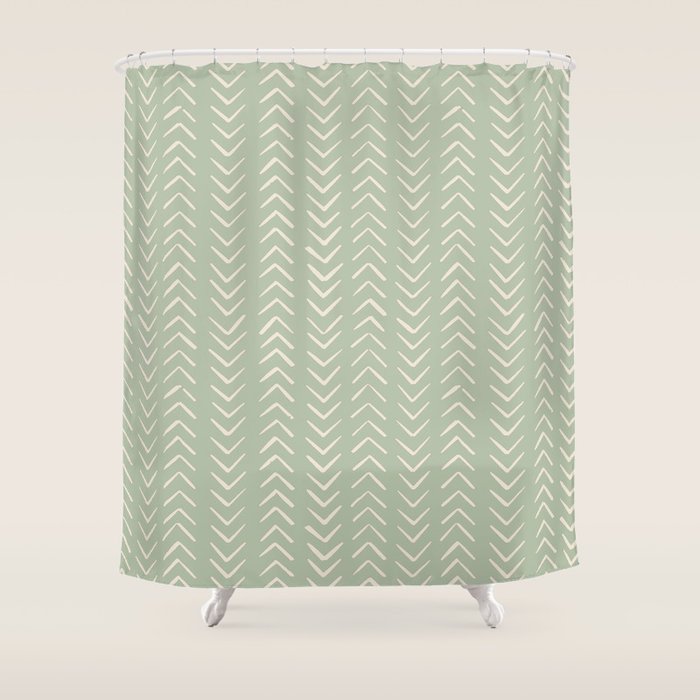 Sage Green Arrow Mudcloth  Shower Curtain Gallery Image 1