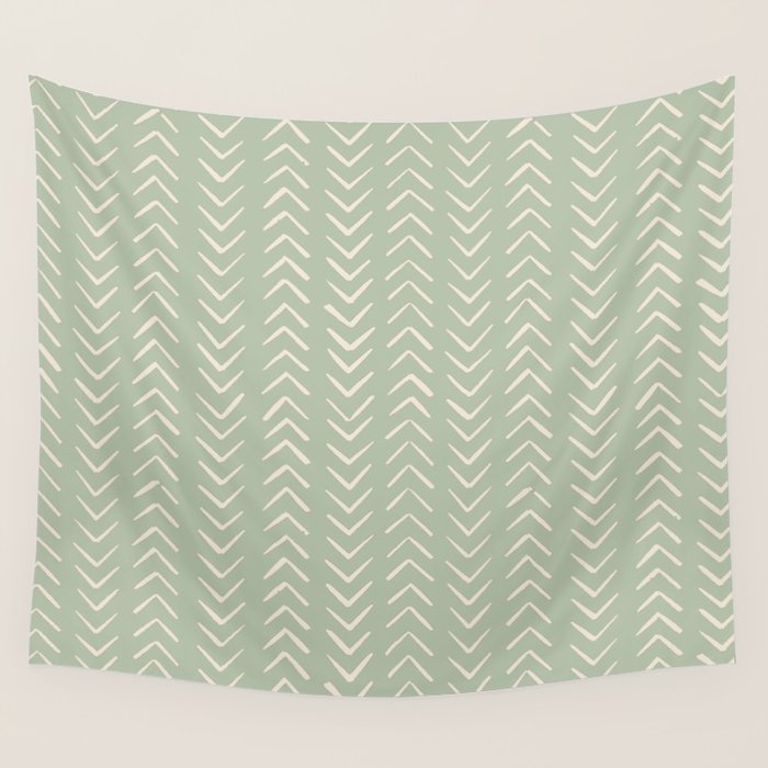 Sage Green Arrow Mudcloth  Wall Tapestry Gallery Image 1