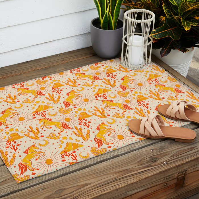 Desert Unicorn - yellow and red-orange Outdoor Rug Gallery Image 2