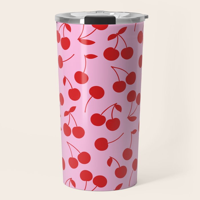 Pink & Red Cherries Travel Mug Gallery Image 1