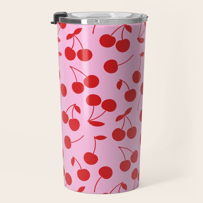 Pink & Red Cherries Travel Mug Gallery Image 3