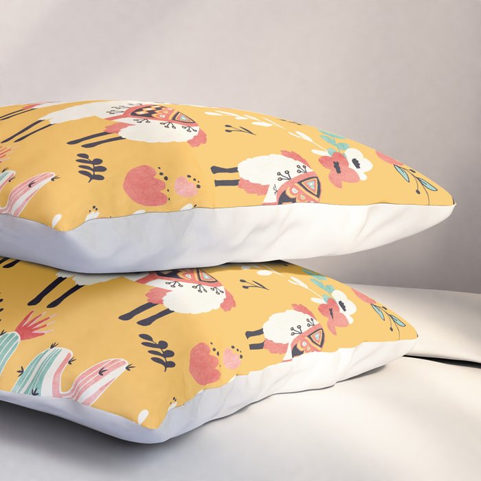 White Llama with flowers Pillow Sham Gallery Image 3