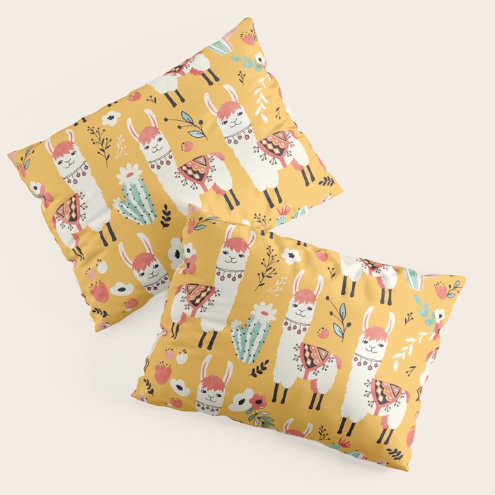 White Llama with flowers Pillow Sham Gallery Image 3
