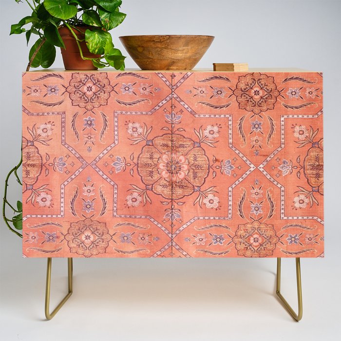 Vintage Distressed Pink Iranian Silk Credenza Gallery Image 1