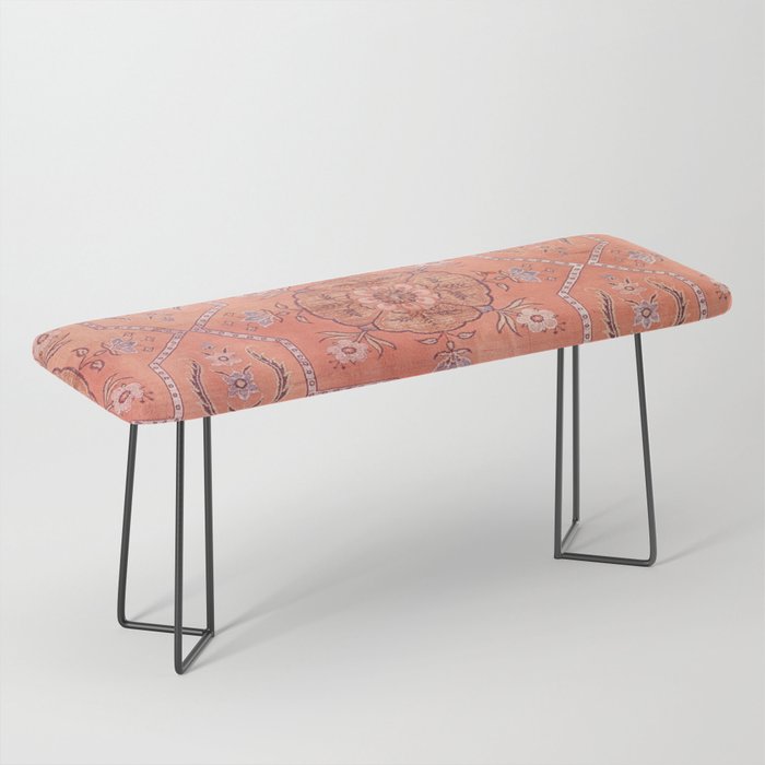 Vintage Distressed Pink Iranian Silk Bench Gallery Image 1