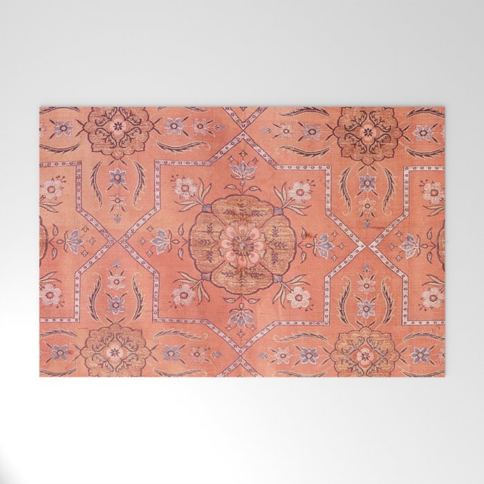 Vintage Distressed Pink Iranian Silk Welcome Mat Gallery Image 1
