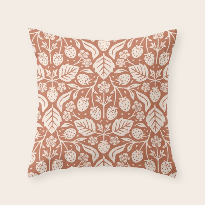 Block Print Strawberry Garden Throw Pillow Gallery Image 1