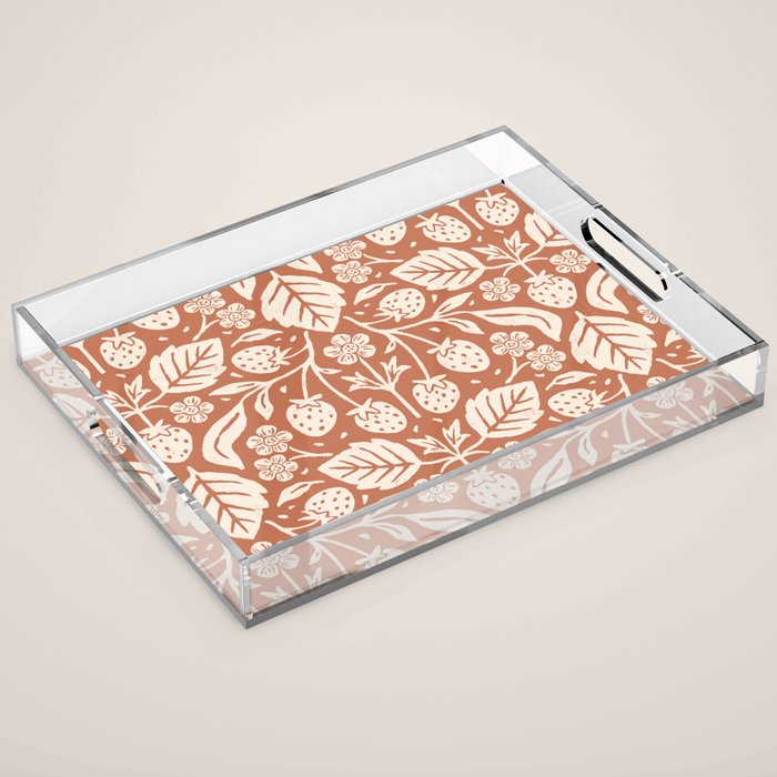 Block Print Strawberry Garden Acrylic Tray Gallery Image 1