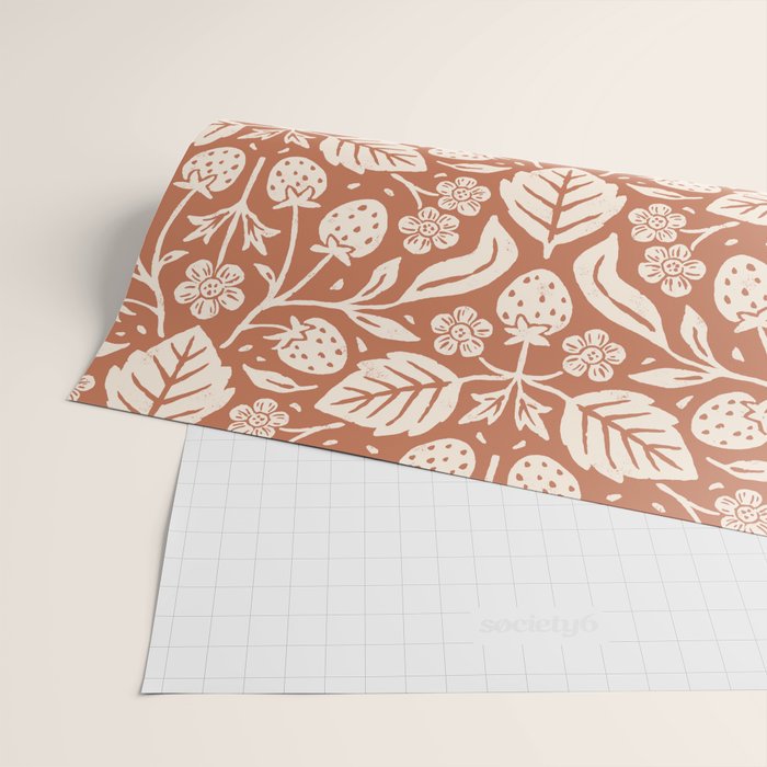 Block Print Strawberry Garden Wrapping Paper Gallery Image 2