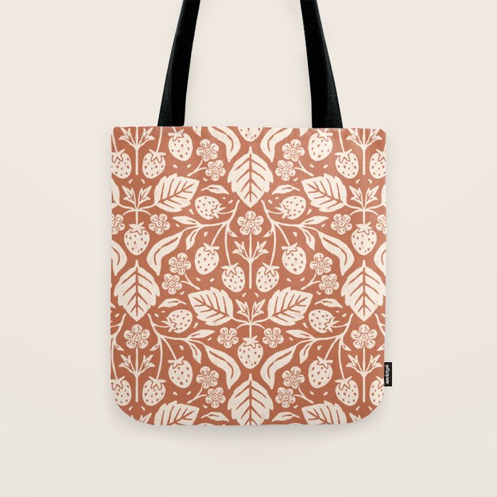 Block Print Strawberry Garden Tote Bag Gallery Image 1
