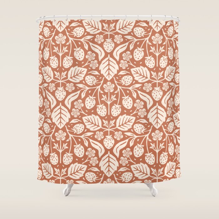 Block Print Strawberry Garden Shower Curtain Gallery Image 1
