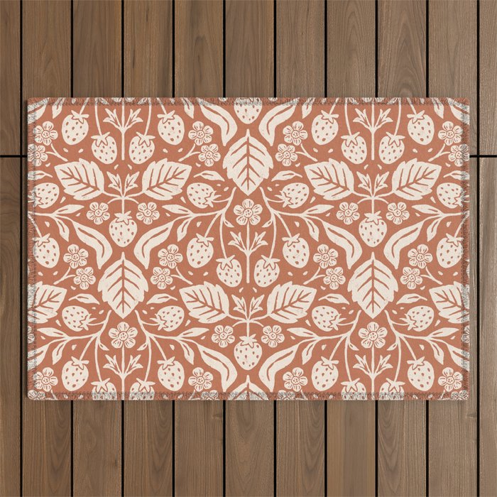 Block Print Strawberry Garden Outdoor Rug Gallery Image 1