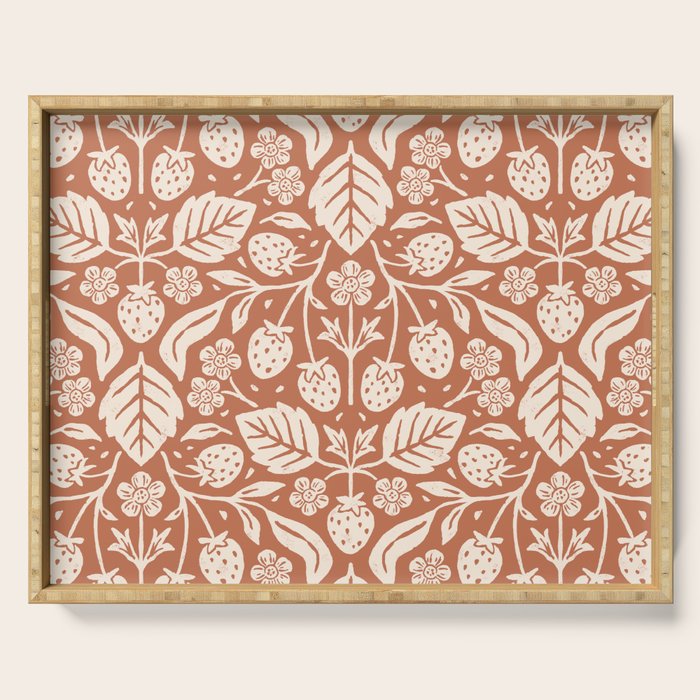 Block Print Strawberry Garden Serving Tray Gallery Image 1