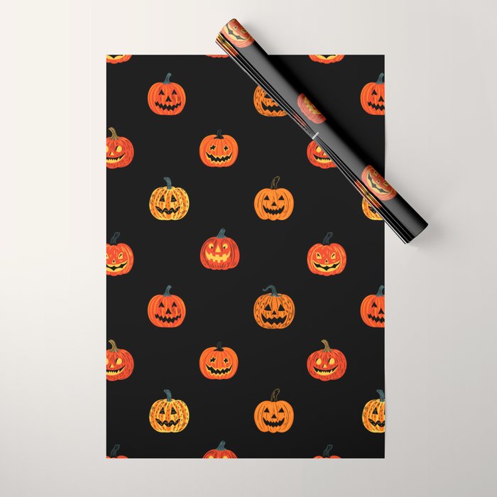 Halloween jack o lantern pumpkin art pattern Wrapping Paper Gallery Image 1