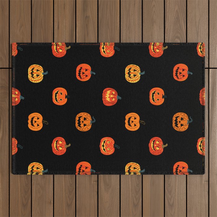 Halloween jack o lantern pumpkin art pattern Outdoor Rug Gallery Image 1