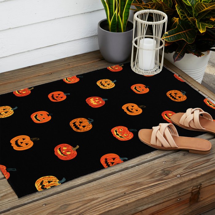 Halloween jack o lantern pumpkin art pattern Outdoor Rug Gallery Image 2