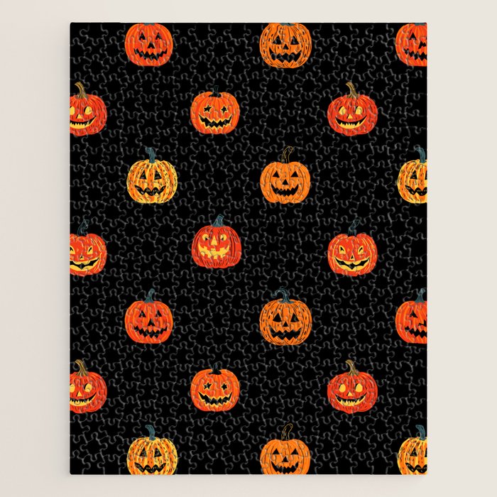 Halloween jack o lantern pumpkin art pattern Jigsaw Puzzle Gallery Image 1