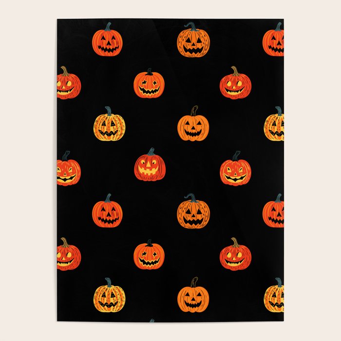 Halloween jack o lantern pumpkin art pattern Poster Gallery Image 4