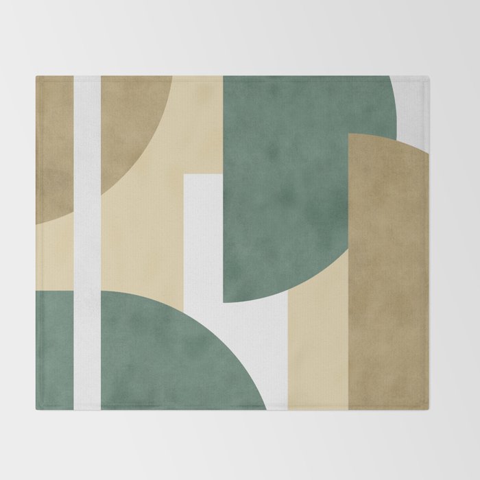 Halfmoon Colorblocks Composition - Gold Green Throw Blanket Gallery Image 2