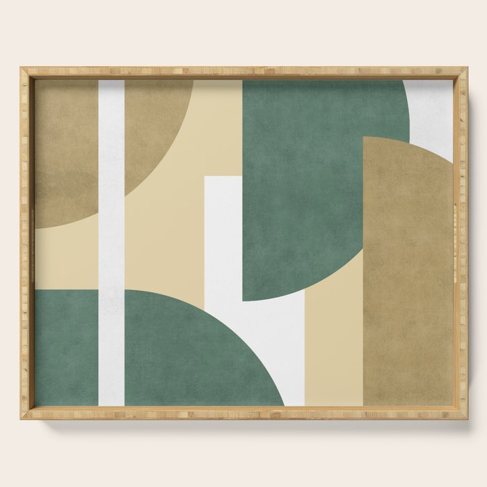 Halfmoon Colorblocks Composition - Gold Green Serving Tray Gallery Image 1