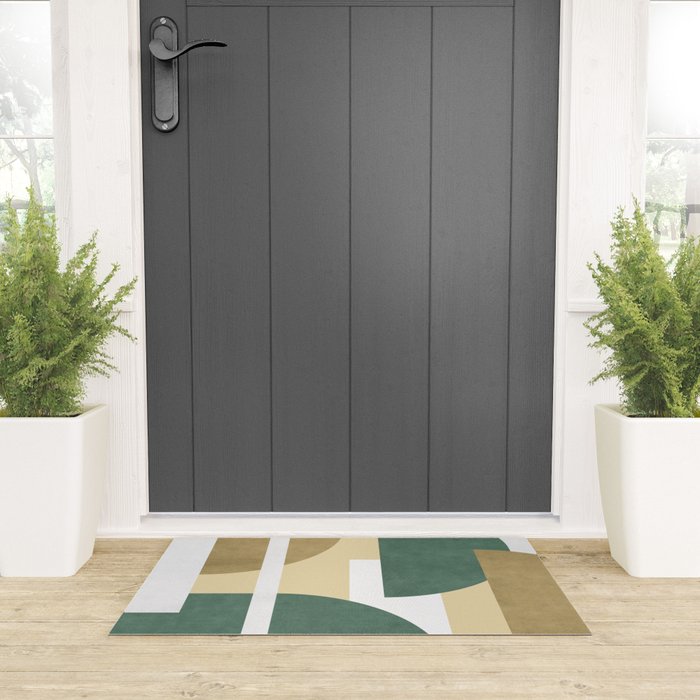 Halfmoon Colorblocks Composition - Gold Green Welcome Mat Gallery Image 3