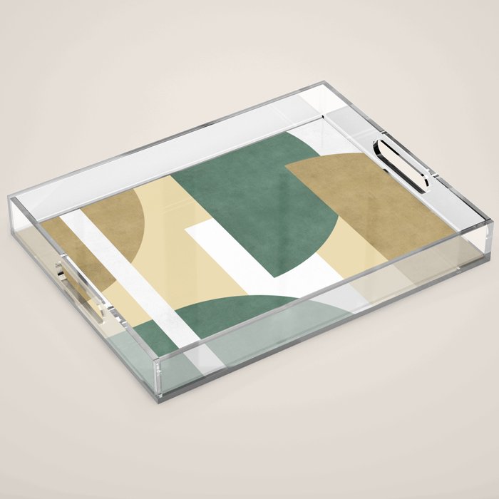 Halfmoon Colorblocks Composition - Gold Green Acrylic Tray Gallery Image 1