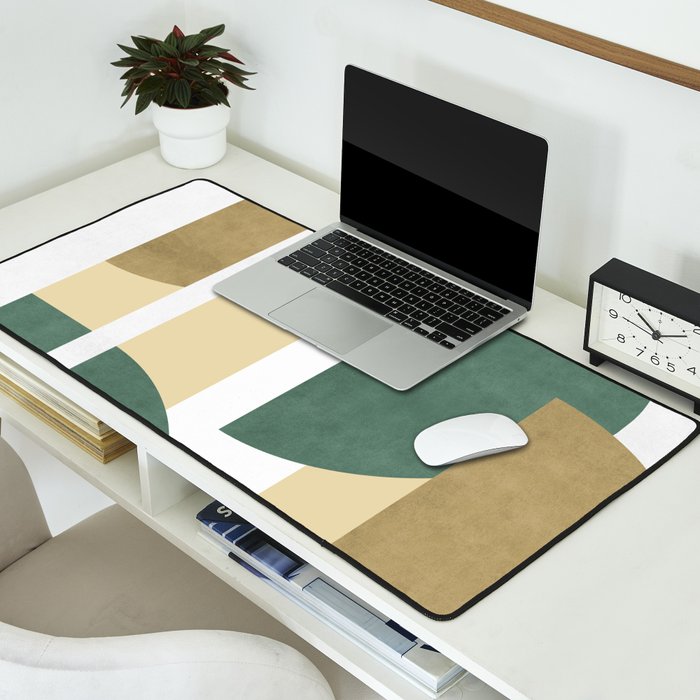 Halfmoon Colorblocks Composition - Gold Green Desk Mat Gallery Image 2