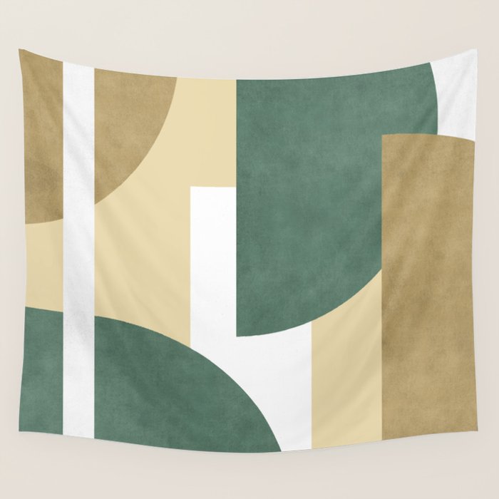 Halfmoon Colorblocks Composition - Gold Green Wall Tapestry Gallery Image 1