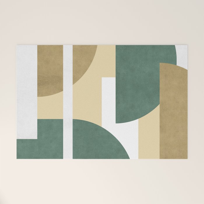 Halfmoon Colorblocks Composition - Gold Green Welcome Mat Gallery Image 1