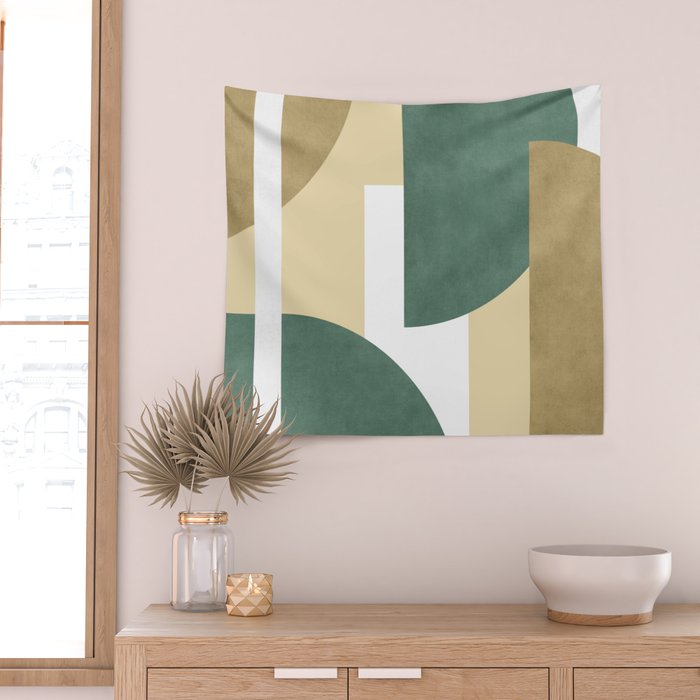 Halfmoon Colorblocks Composition - Gold Green Wall Tapestry Gallery Image 2