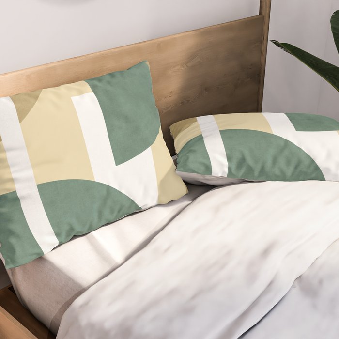 Halfmoon Colorblocks Composition - Gold Green Pillow Sham Gallery Image 2