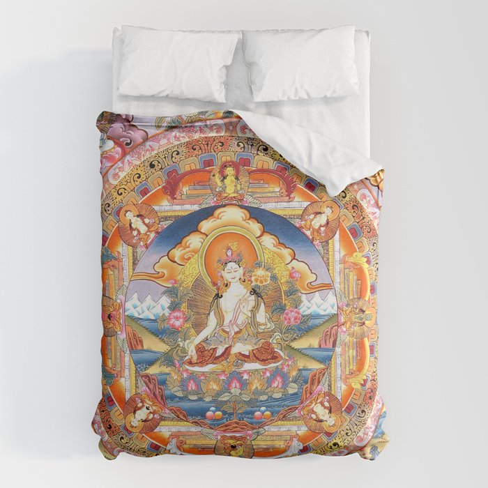 White Tara Mandala Buddhist Thangka Duvet Cover Gallery Image 6