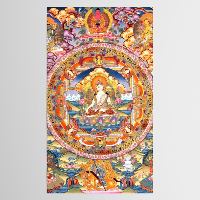White Tara Mandala Buddhist Thangka Tablecloth Gallery Image 2