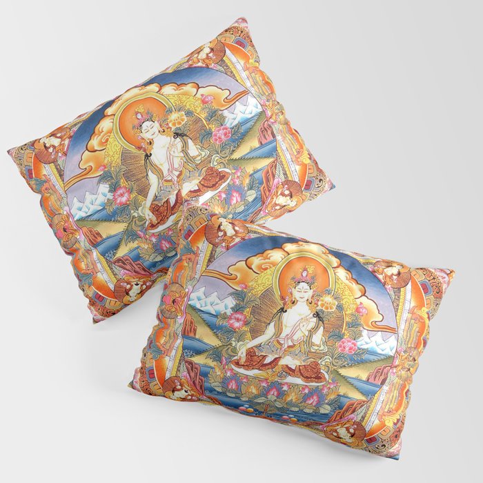 White Tara Mandala Buddhist Thangka Pillow Sham Gallery Image 3