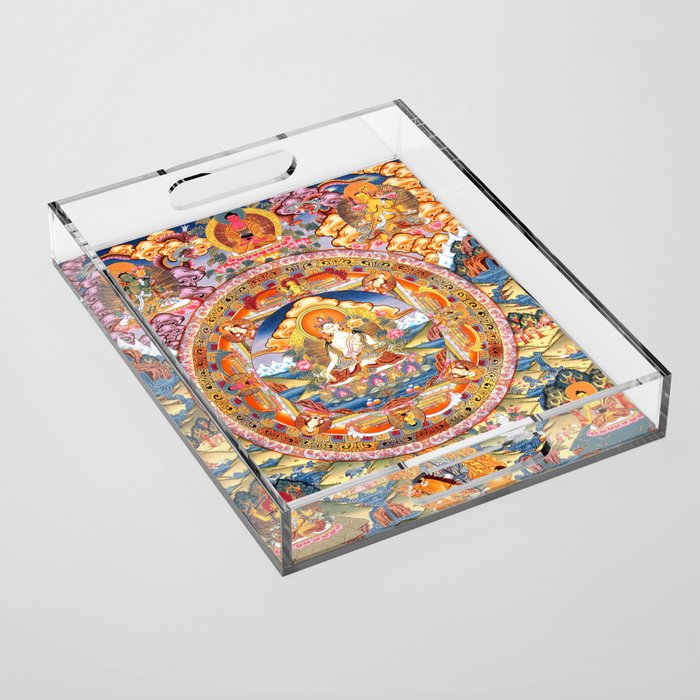 White Tara Mandala Buddhist Thangka Acrylic Tray Gallery Image 1