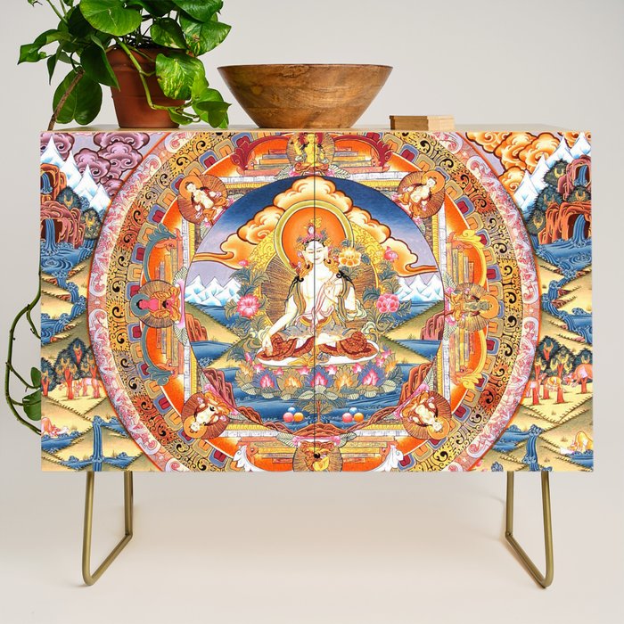White Tara Mandala Buddhist Thangka Credenza Gallery Image 1