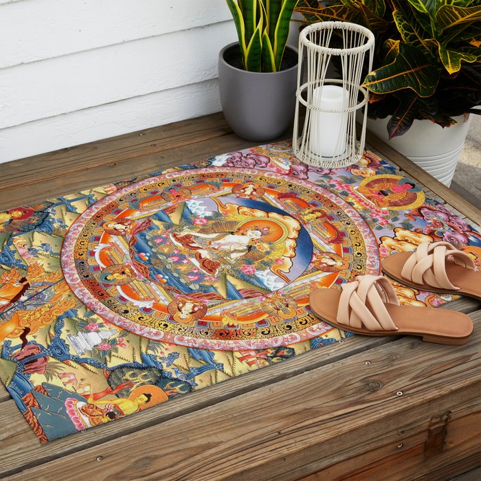 White Tara Mandala Buddhist Thangka Outdoor Rug Gallery Image 2