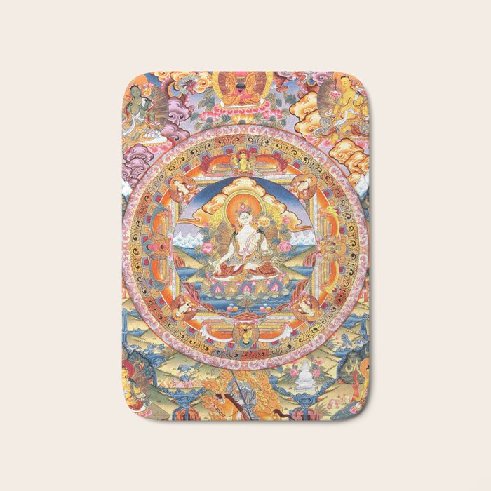 White Tara Mandala Buddhist Thangka Bath Mat Gallery Image 1
