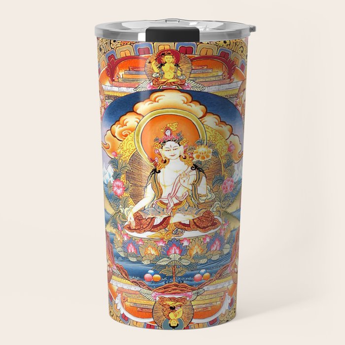 White Tara Mandala Buddhist Thangka Travel Mug Gallery Image 1