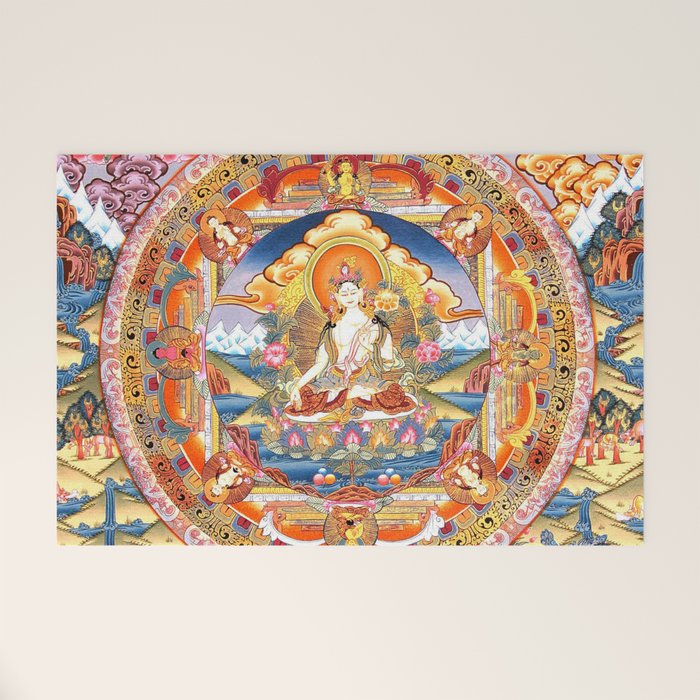 White Tara Mandala Buddhist Thangka Welcome Mat Gallery Image 1