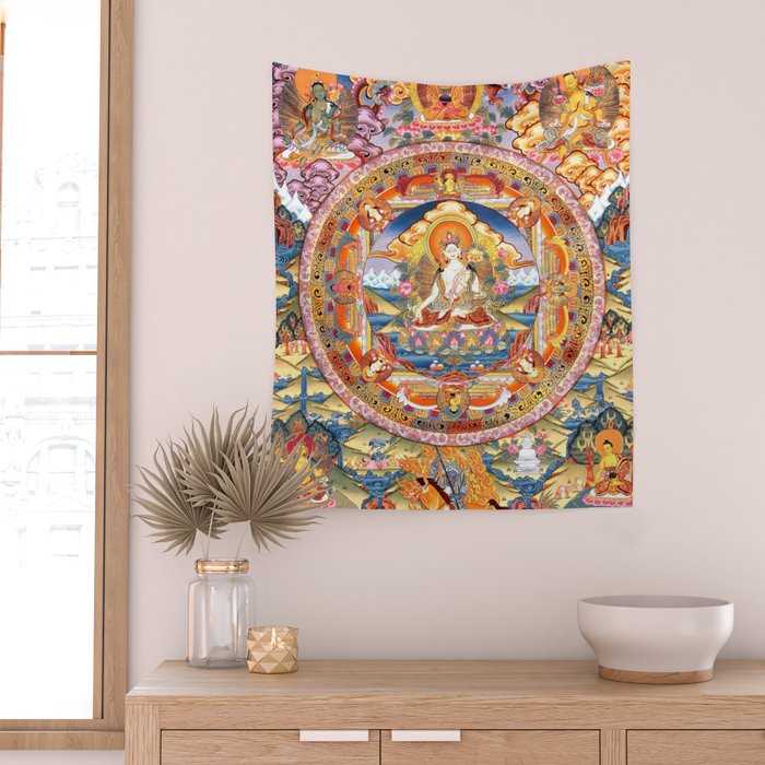 White Tara Mandala Buddhist Thangka Wall Tapestry Gallery Image 2