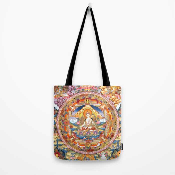 White Tara Mandala Buddhist Thangka Tote Bag Gallery Image 2