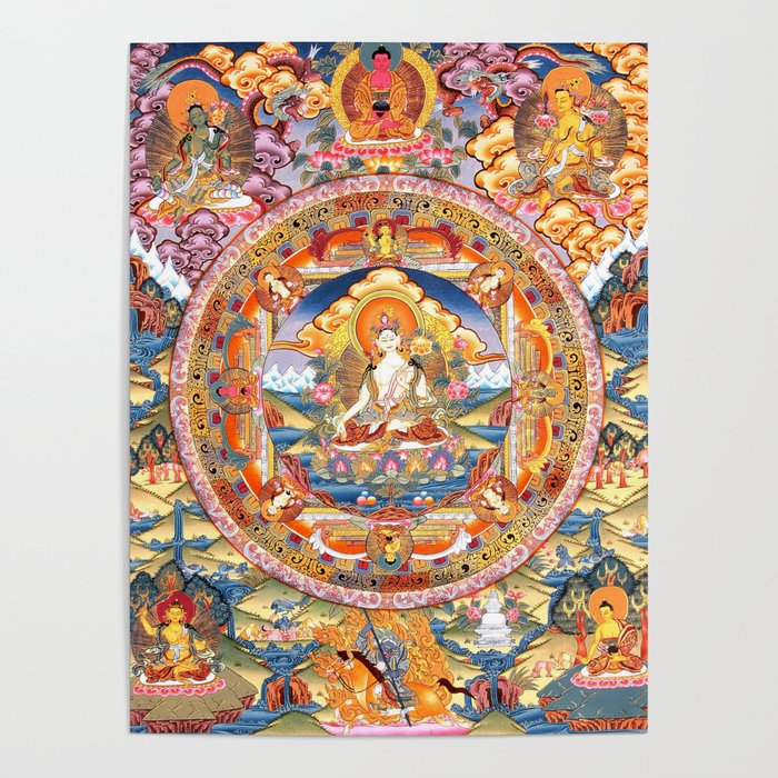 White Tara Mandala Buddhist Thangka Poster Gallery Image 4