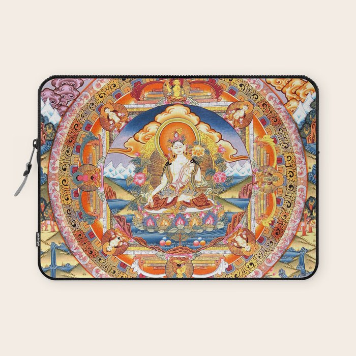 White Tara Mandala Buddhist Thangka Laptop Sleeve Gallery Image 1