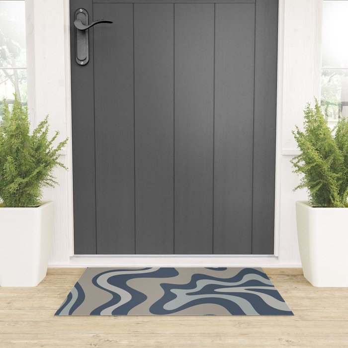 Liquid Swirl Abstract Pattern in Blue Gray Welcome Mat Gallery Image 3