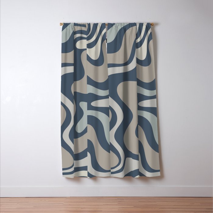 Liquid Swirl Abstract Pattern in Blue Gray Window Curtain Gallery Image 3