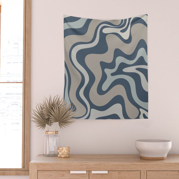 Liquid Swirl Abstract Pattern in Blue Gray Wall Tapestry Gallery Image 2