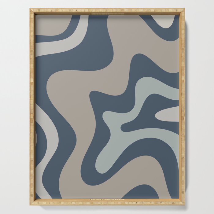 Liquid Swirl Abstract Pattern in Blue Gray Serving Tray Gallery Image 1
