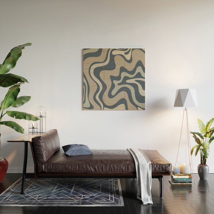Liquid Swirl Abstract Pattern in Blue Gray Wood Wall Art Gallery Image 2