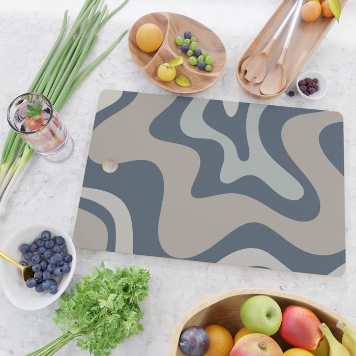 Liquid Swirl Abstract Pattern in Blue Gray Cutting Board Gallery Image 2